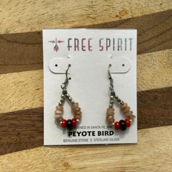 NWT Peyote Bird Free Spirit Sterling Silver Beaded Genuine Stone Earrings - Picture 2 of 4